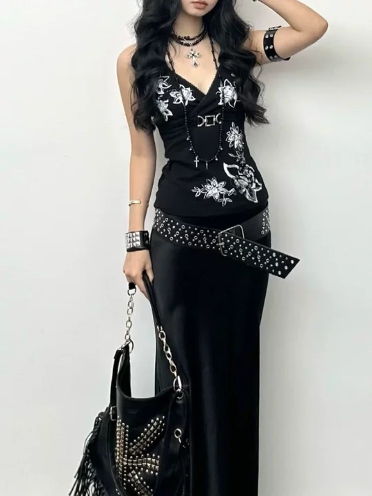Millennium style Y2K Harajuku flower design spicy girl tank top for spring and summer American retro spicy girl trend women tops