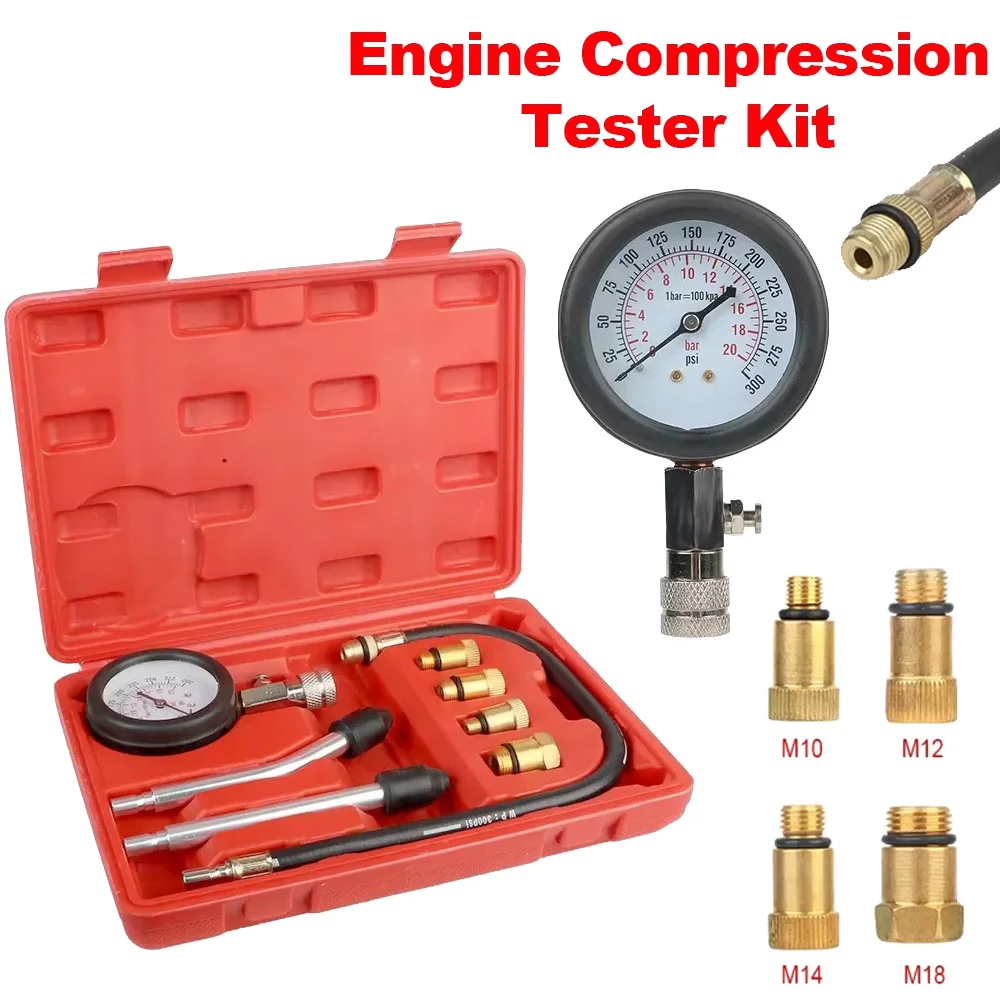 Car Cylinder Tester Kit Gasoline Engine Compression Meter  with M10 M12 M14 M18 Adapter Automotive Cylinder Tester Kit