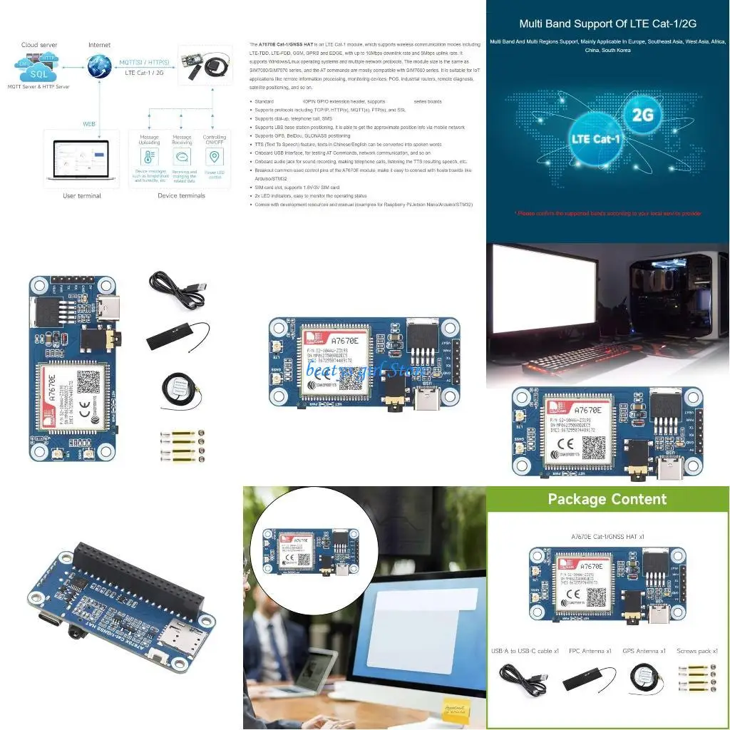 

C7AB A7670E Cat1 HAT Module for RPi Expansion Board Support Cat1 Networking