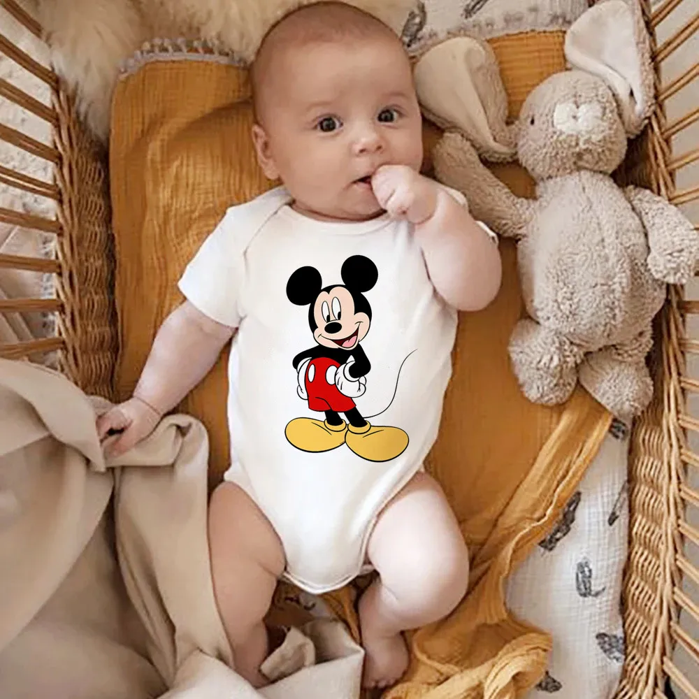 Disney Micky Mouse Baby Bodysuits Infant Cotton Short Sleeve Rompers Newborn Body Baby Boys Girls Onesies