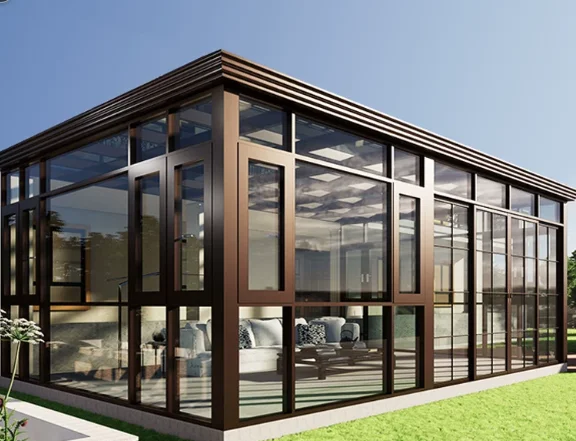 

Aluminum Glass Sunroom Structure Outdoor Patio Enclosure Four Season Room Extension Kit LED Lighting Available For Home