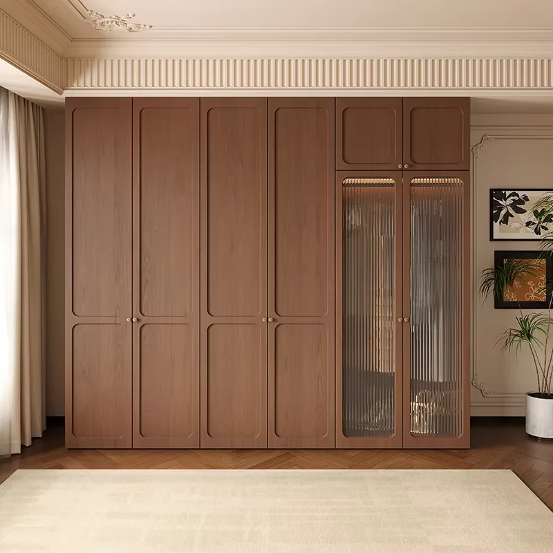 Tall Glass Doors Wardrobes Rattan Wooden Dust Proof Clothes Bedroom Wardrobe Organizer Open Storage Armario De Ropa Furniture