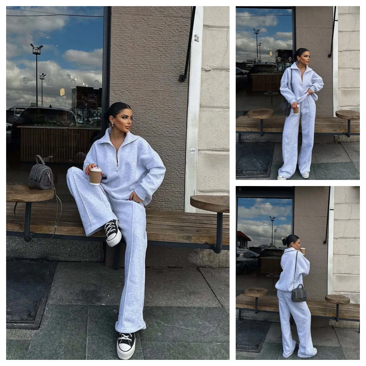 Winter Casual New in Matching Sets 2 Pieces Set Woman Two Piece Outfits Women's Clothing Solid Color Pullover Long Sleeves Suits