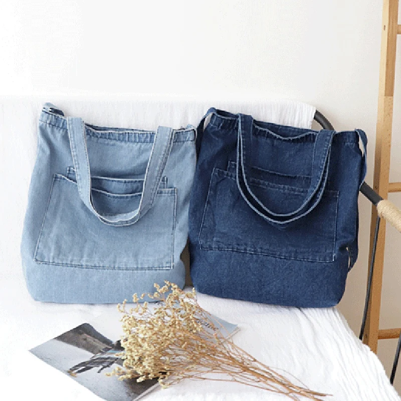 ASDS-tas kurir Denim versi Korea dari tas seni Retro tas kurir bahu pelajar kasual Ins paragraf liar tas tangan ritsleting