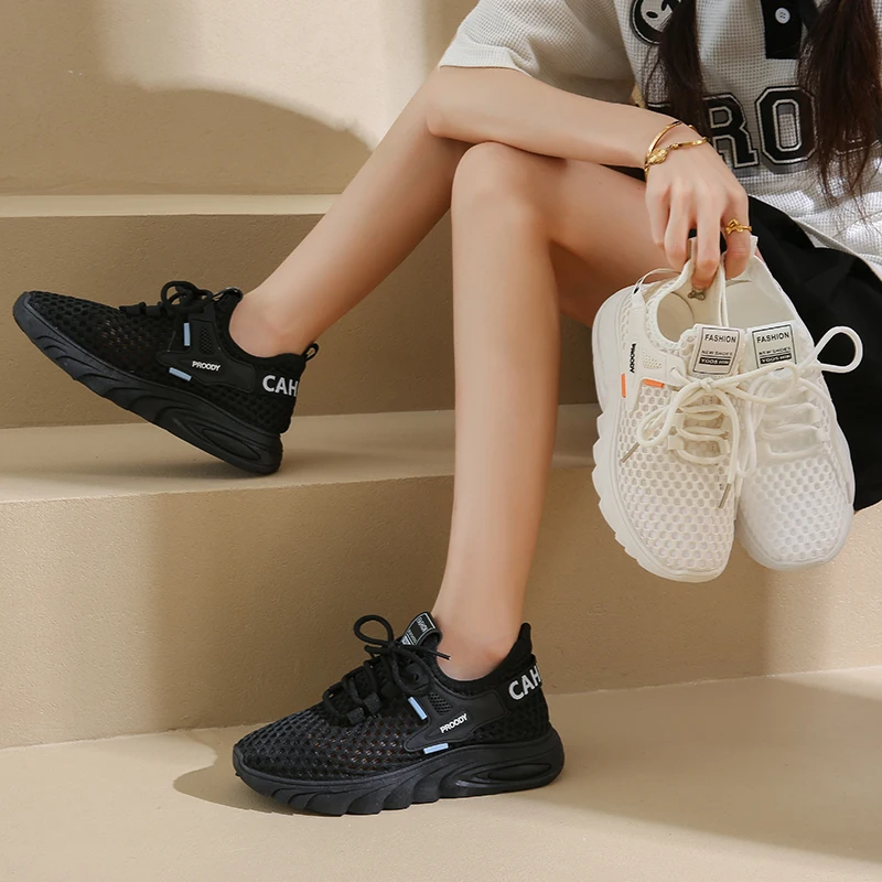 Women's Sneaker New Shoes Woman 2024 Trend Outdoor Casual Sports Shoes Hollow Breathable Comfortable Thick Sole Mesh Shoes