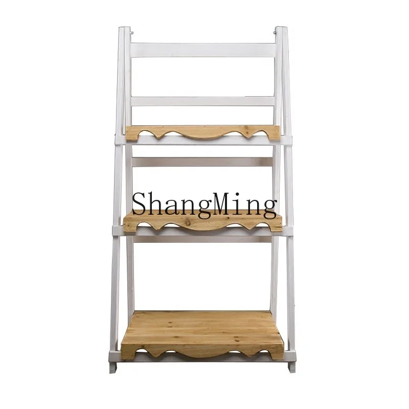 ZYY retro trapezoidal multi-layer solid wood flower stand balcony living room floor ladder succulent plant flower table