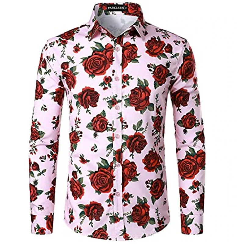 2024 New Men\'s Shirt Long Sleeve 3D Flower Print Button Lapel Summer Clothing Men\'s Tops Prom Birthday Popular Fashion Shirt