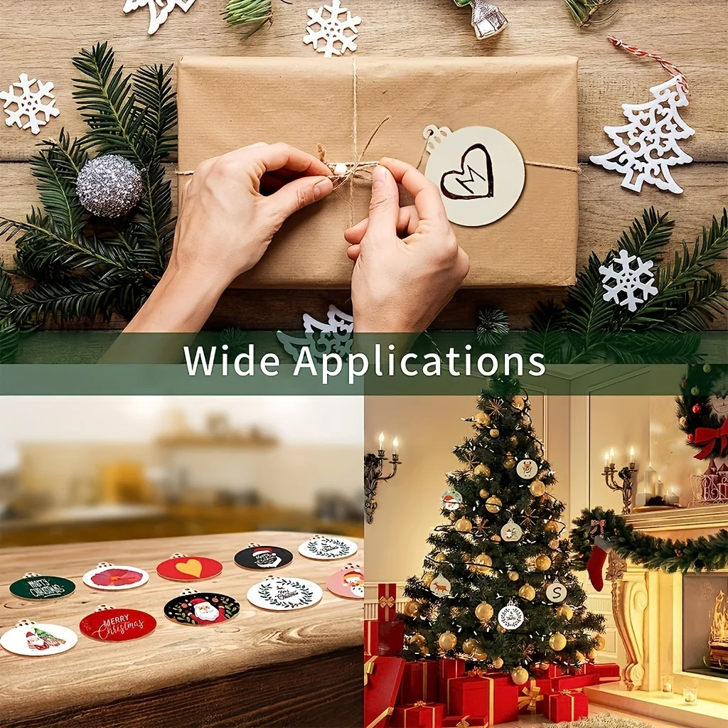 120/80/40/20pcs 50m Jute Rope 3.5 Inch DIY Wooden Christmas Ornaments Pre-Drilled Wood Slices Crafts Holiday Hanging Decorations