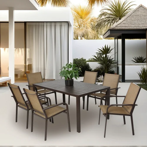 7 Pieces Patio Dining Set, Outdoor Furniture Table And 6 Chairs, Family Conversation Set For Garden Backyard Deck