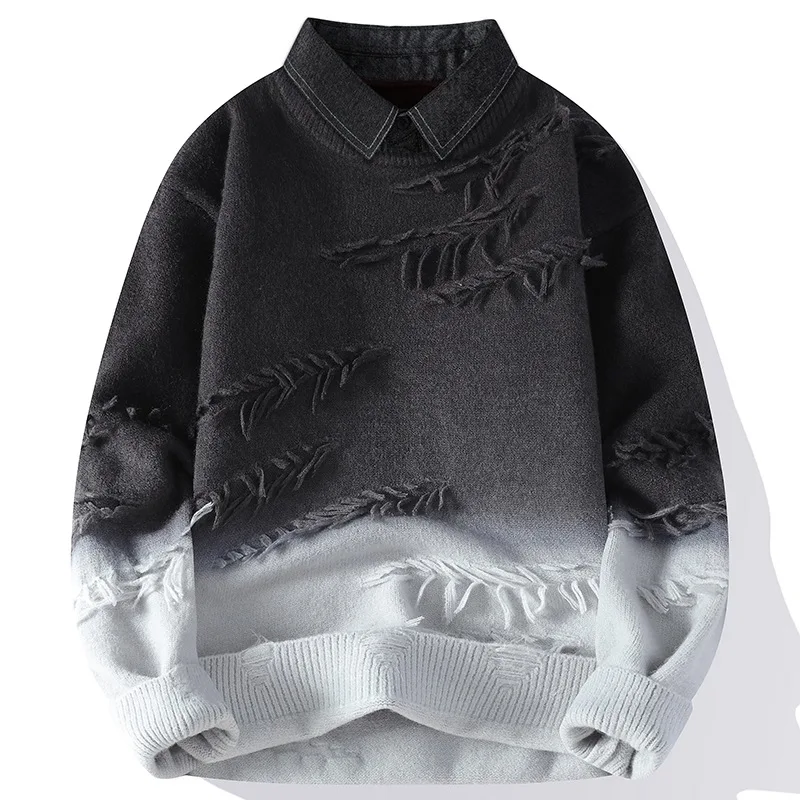 Men's Casual Knitted irt Collar Sweater Autumn Winter New Sle Basic Layering Top Loose Fit Long Sve Fiber Blend