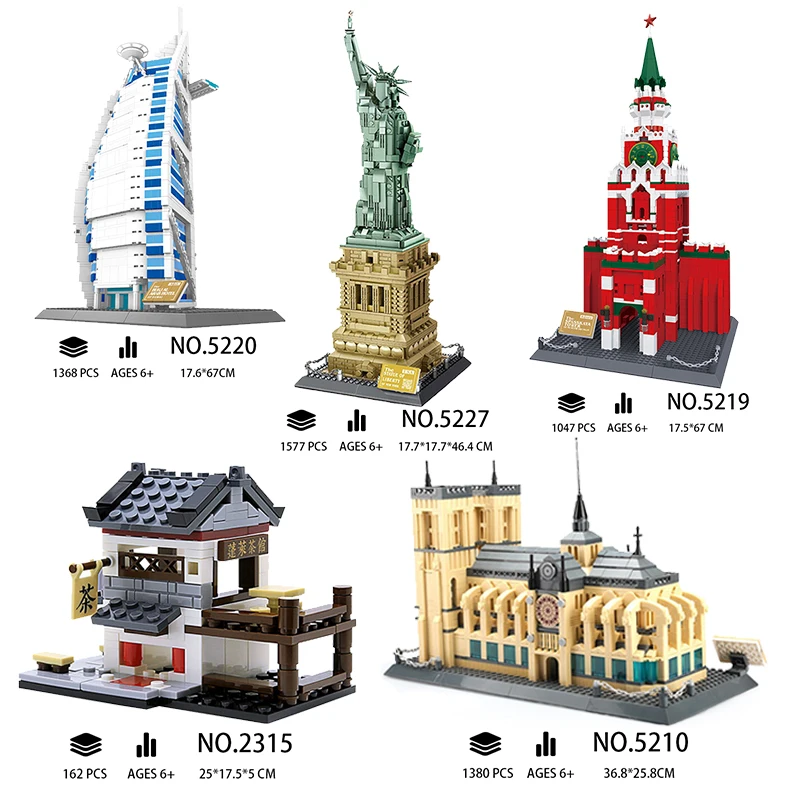 Wange City Architecture Building Blocks The Statue of Liberty Roman Colosseum Eiffel Tower Model Bricks Toys for Children Gift