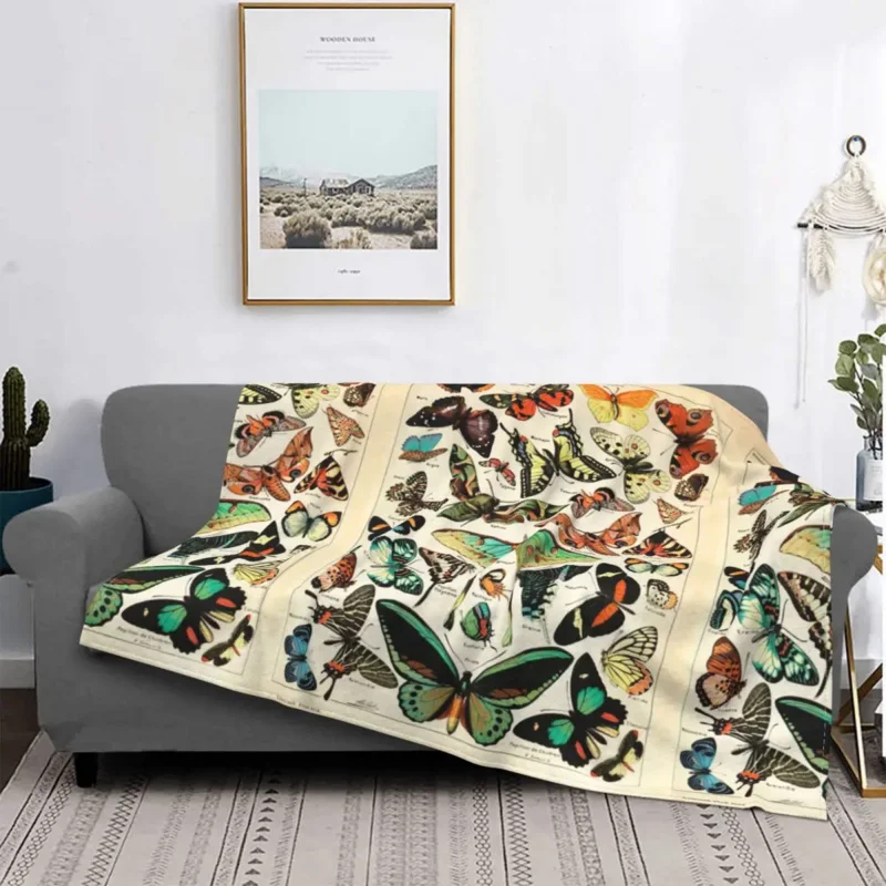 

Vintage French Butterflies Blanket Flannel Winter Colorful Cute Lightweight Throw Blankets for Travel Bedding Throws