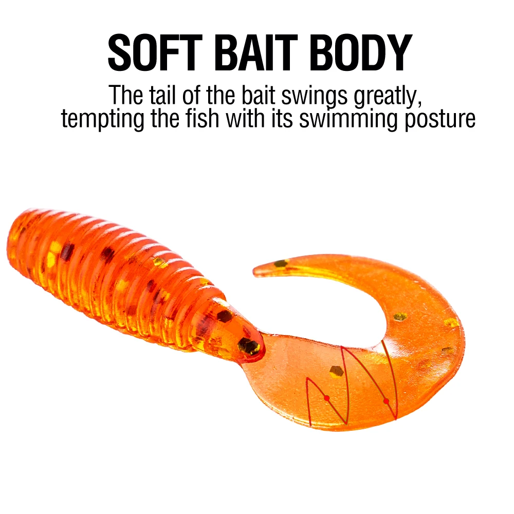 50 Stück Grub Curly-Tail Köder 2,5cm 8 Farben Wurm-Swimbait Schwimmende Wobbler Silikon Kunstköder Topwater – Detail 7