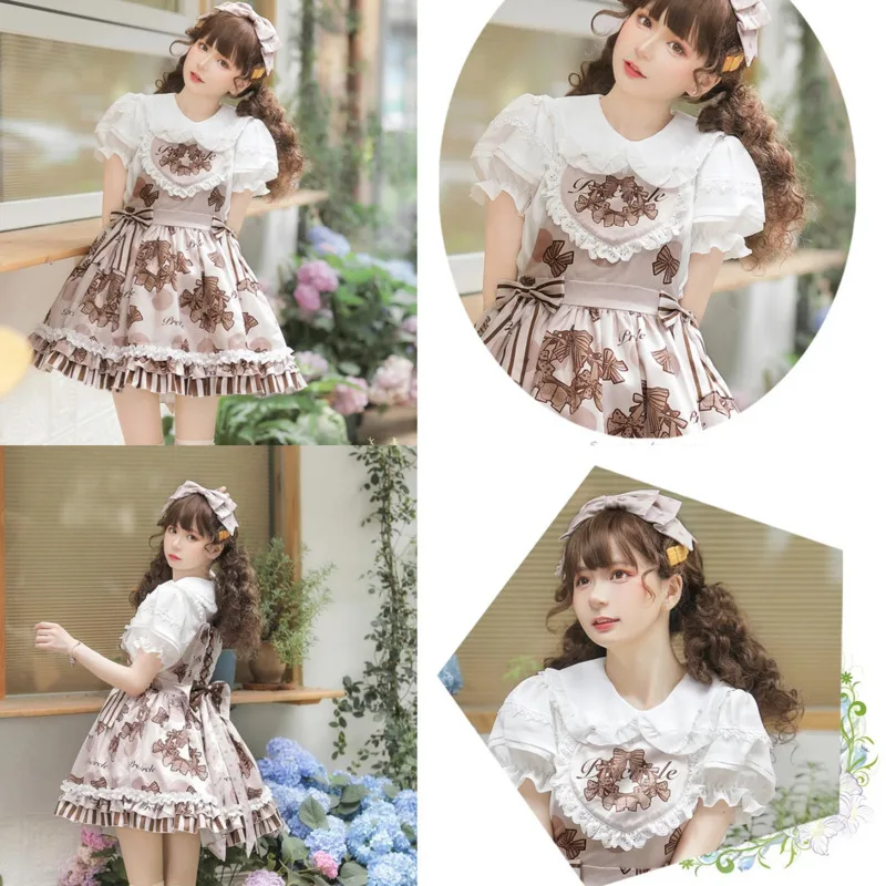 

Kawaii Bow Chocolate Y2K Dresses Fashion Original Print Lolita A-Line Sweet Cute Strap Skirt Wreath Outfit Lolita Dresses New