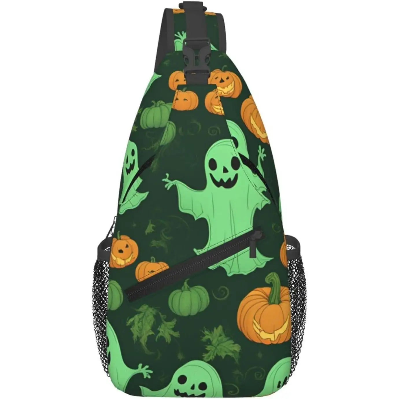 Ghost Horror Halloween Pumpkin Print Daily Crossbody Sling Bag, Shoulder Backpack Chest Bag Daypacks For Outdoor Travel Casual