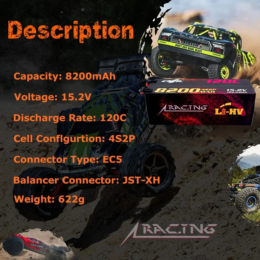 CNHL Li-po 4S 15.2V Ba-ttery 8200mA-h 120C HV Hard Case with EC5 Plug for RC Car Boat Airplane Truck Tank Vehicle Truggy Buggy