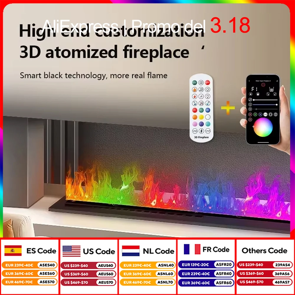 Smart Steam LED Meerkleurige vlam TV-decoratie Luchtbevochtiger Ingebouwde open haard Brandhout knallend geluid APP-bediening 3D Waterdamp Elektrische open haard Mist open haard