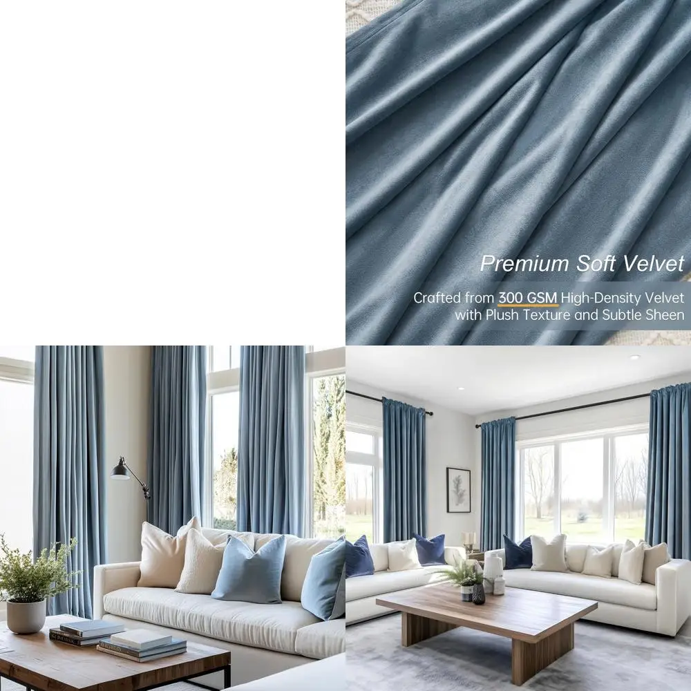

Elegant 96 Dusty Blue Velvet Curtains with Insulation and Blackout, 2 Panels