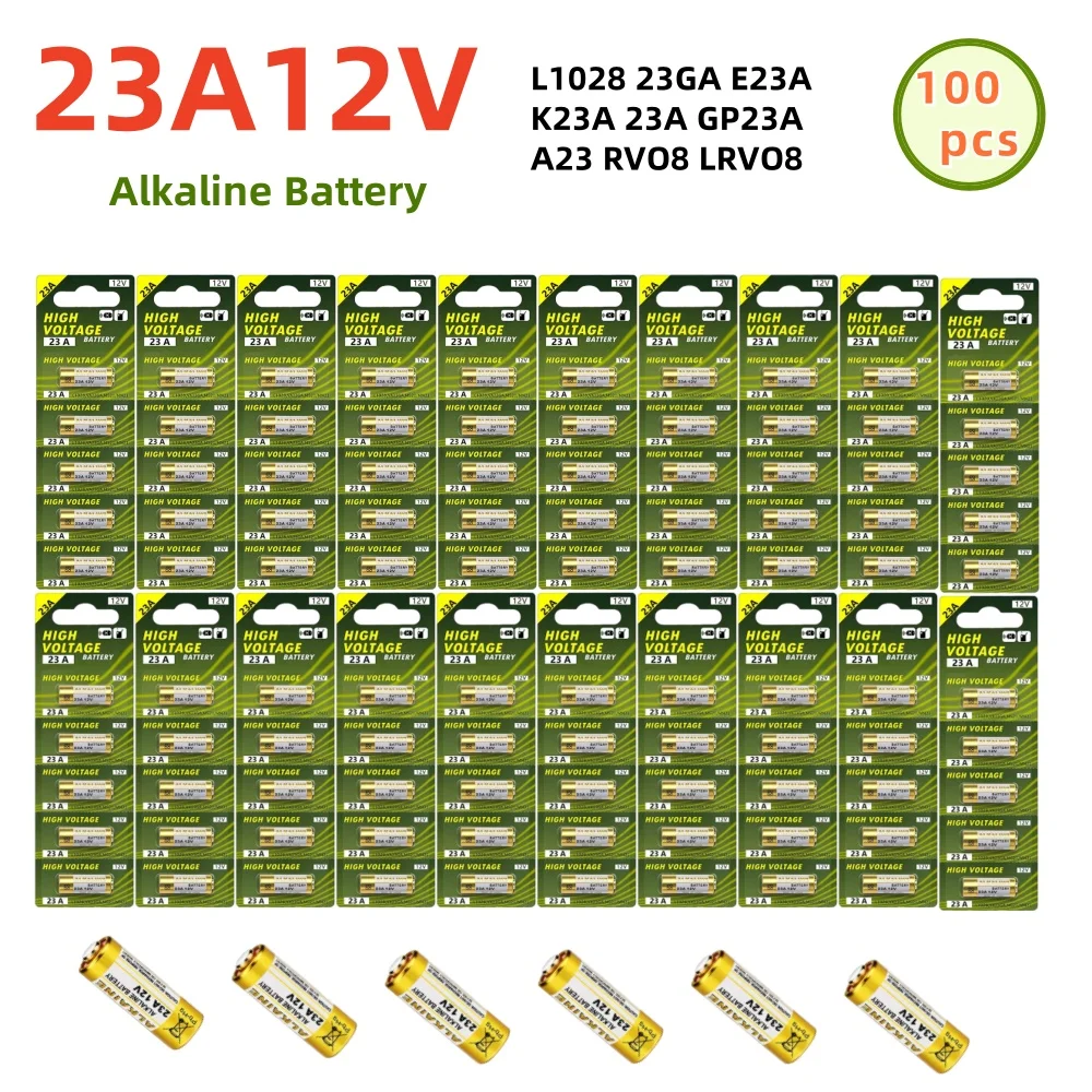 

100pcs 58mAh 23A 12V Batteries Remote Control Toys Dry Alkaline Battery L1028 21/23 A23 E23A K23A V23GA GP23A RV08 LRV08 23A