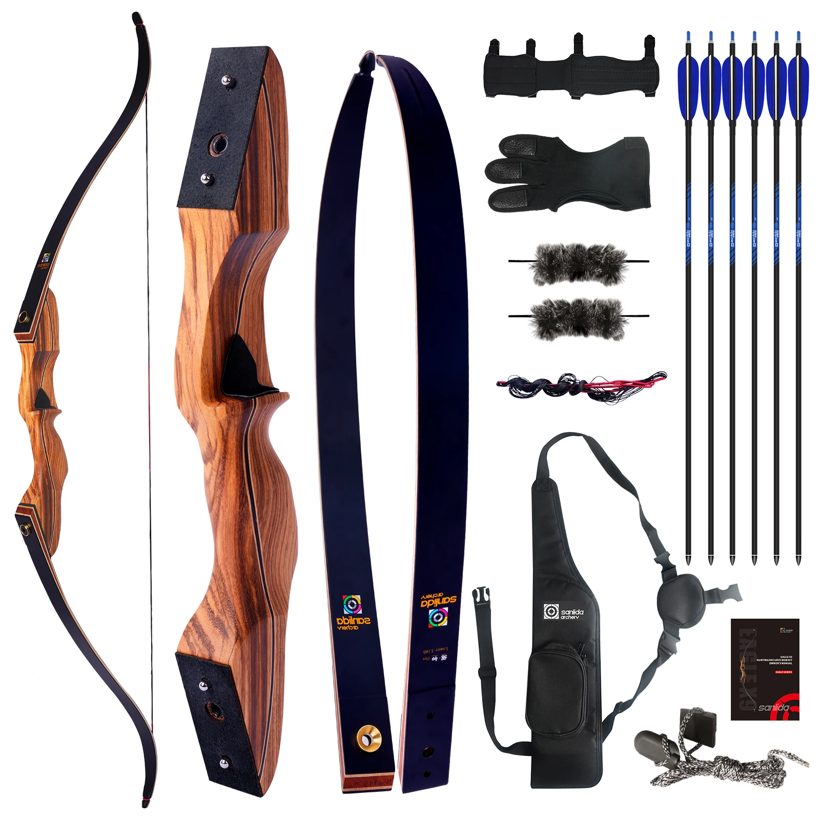 

Sanlida Eagle X9 Take Down Wood Recuve Bow And Arrow Kit 58 Inch Powerful Outdoor Hunting Shooting