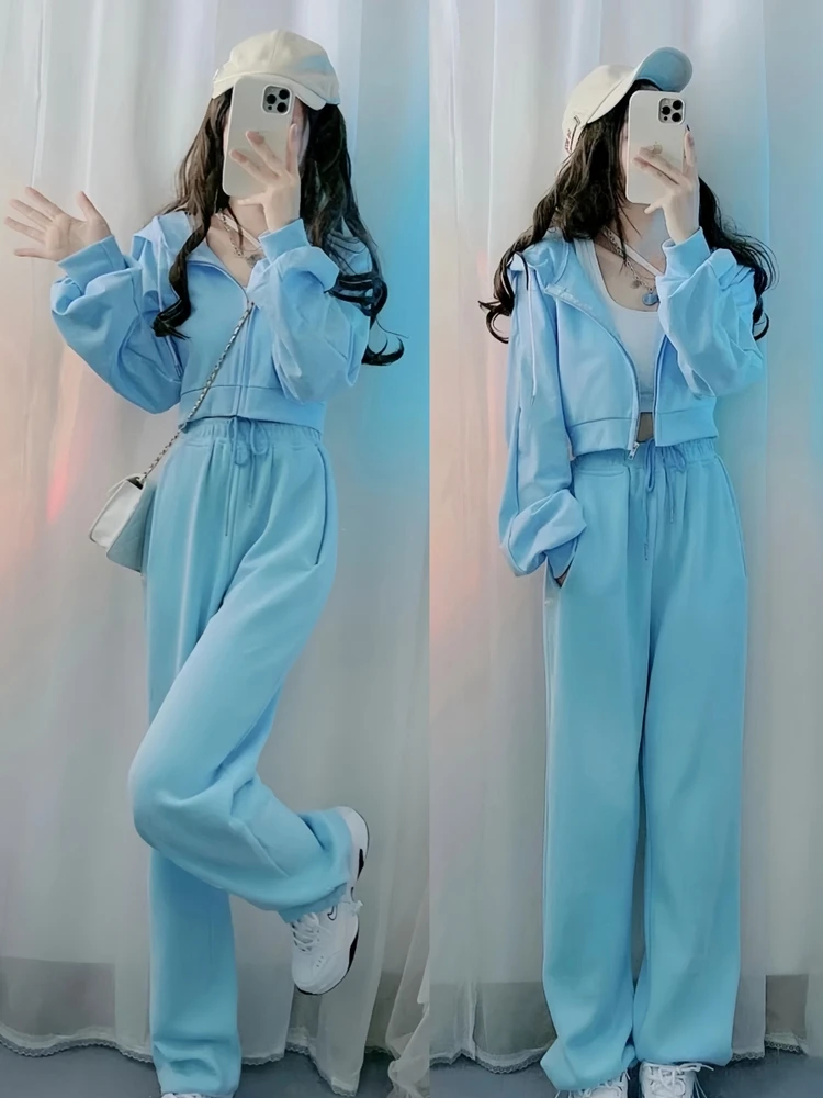 

Student Casual Sports Set Women's 2026 Spring Autumn New Fashion Hoodie Short Straight Leg Pants Two Piece Set Leisure Work O...