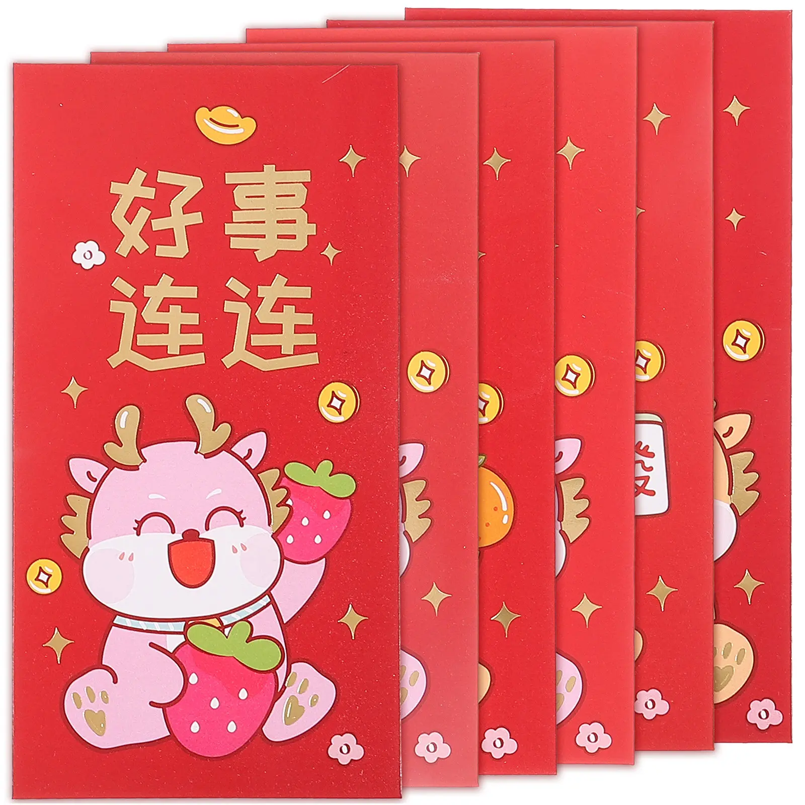 

6Pcs New Year Red Envelopes Cartoon Dragon Red Pockets Spring Festival Money Bags Lucky Paper Packets Dragon Year Gift