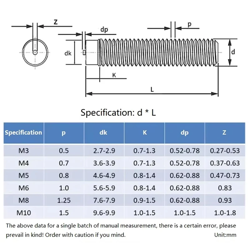 Leijiu 5~50pcs 304 Stianless Steel Headless Spot Welding Screw M3 M4 M5 M6 M8 M10 Stepless Weld Studs Type B Seed Welds Screws