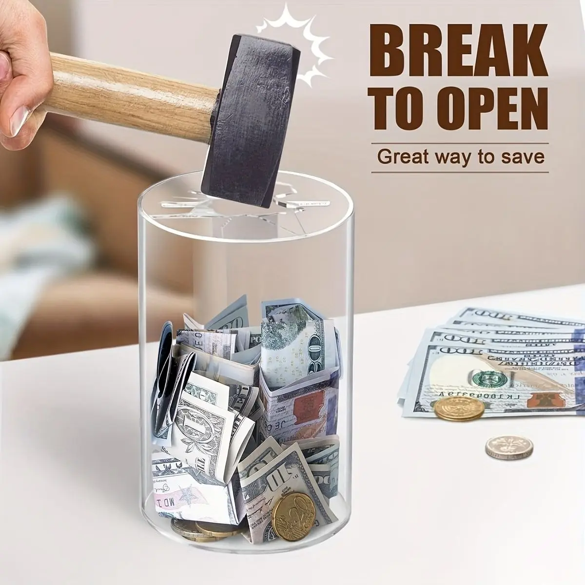 يجب أن يكسر صندوق المال غير القابل للفتح من الأكريليك لتوفير العملات النقدية لفتح جرة توفير المال لهدايا عيد الميلاد #4