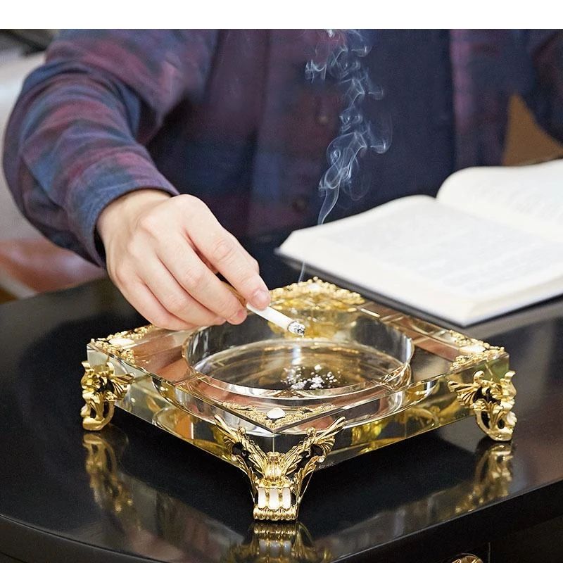 Gold Plated Glass Ashtray Smoking Accessories for Weed Square Ash Tray Household Ashtrays Gifts Boyfriend
