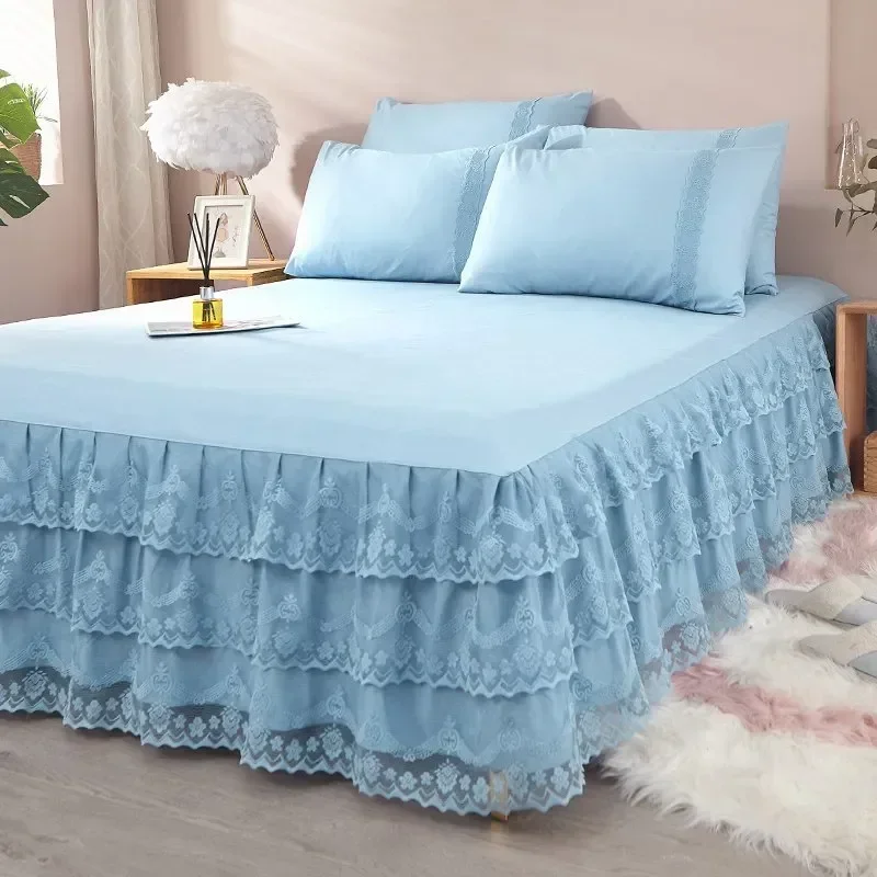 Luxury Lace Bed Skirt Summer Bedspread Solid Satin Rayon Bed Linen Couple Bedding Single Double Queen King Size Bed Sheet