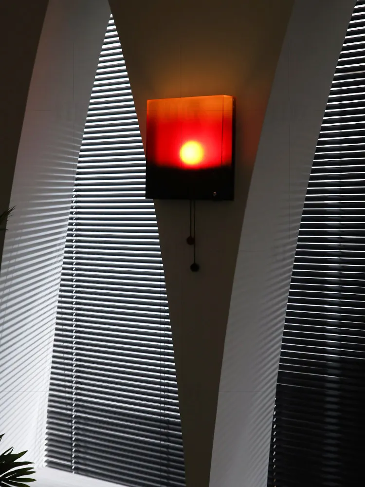 Hand pulled lifting gradient sunset red sunset wall lamp bedroom bedside background wall hanging painting atmosphere