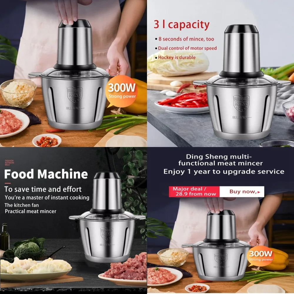 

Efficient Multifunctional Stainless Steel Meat Grinders, Essential 3L Food Crusher, Processor, and Vegetable Slicer Chopper - Ki