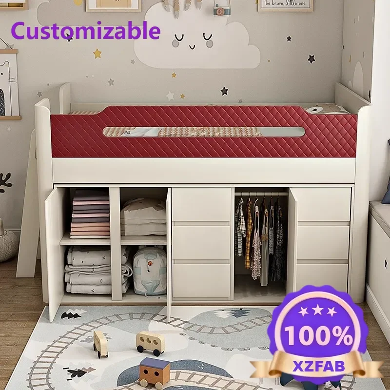 Factory Direct 2026 Combination bed boys and girls single bed space saving small apartment children's half high wardrobe desk