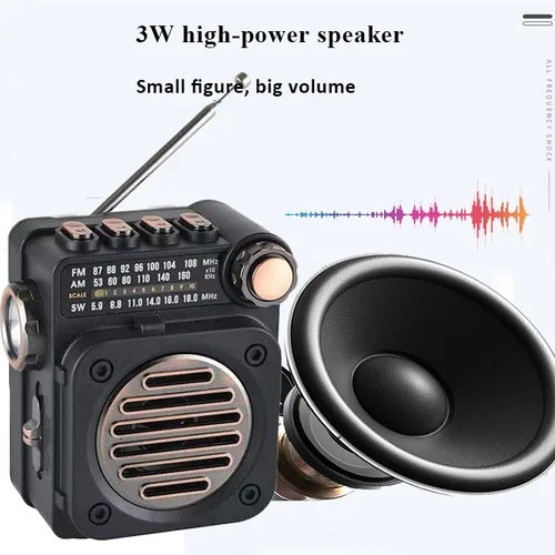 Imagen 2 del producto Mini Radio portátil de bolsillo FM AM SW, receptor de Radio estéreo, reproductor de música inalámbrico multifuncional con Bluetooth, linterna LED
