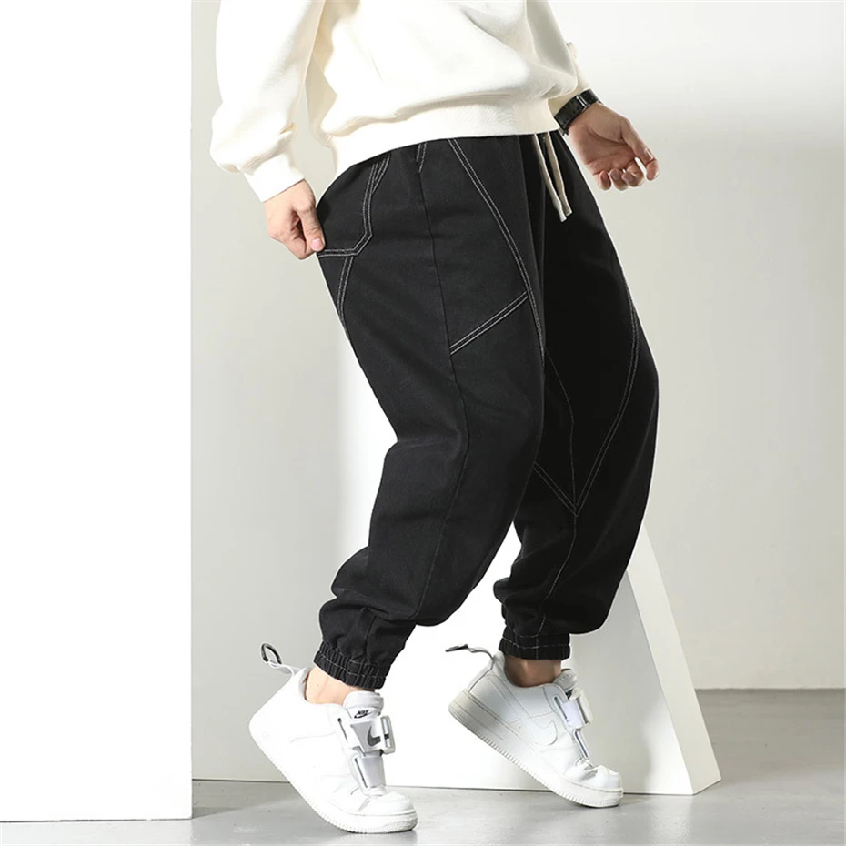6XL 플러스 사이즈 헐렁한 청바지 남성 조깅 바지 패션 캐주얼 데님 바지 남성