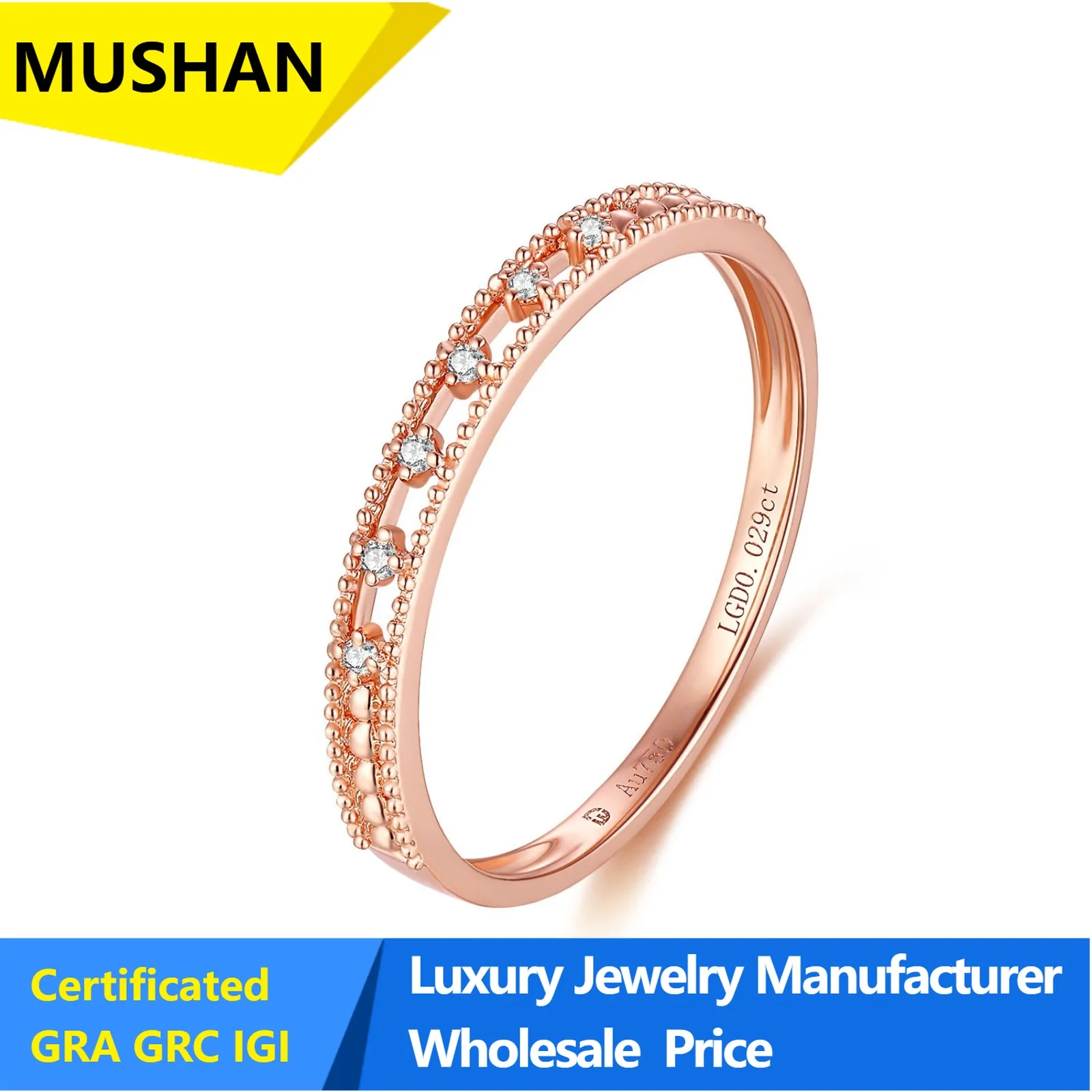 MUSHAN Luxury 925 Sterling Silver Jewelry Factory Wholesale18k Rose Gold Commuter Versatile  Diamond Row Diamond Ring Wholesale