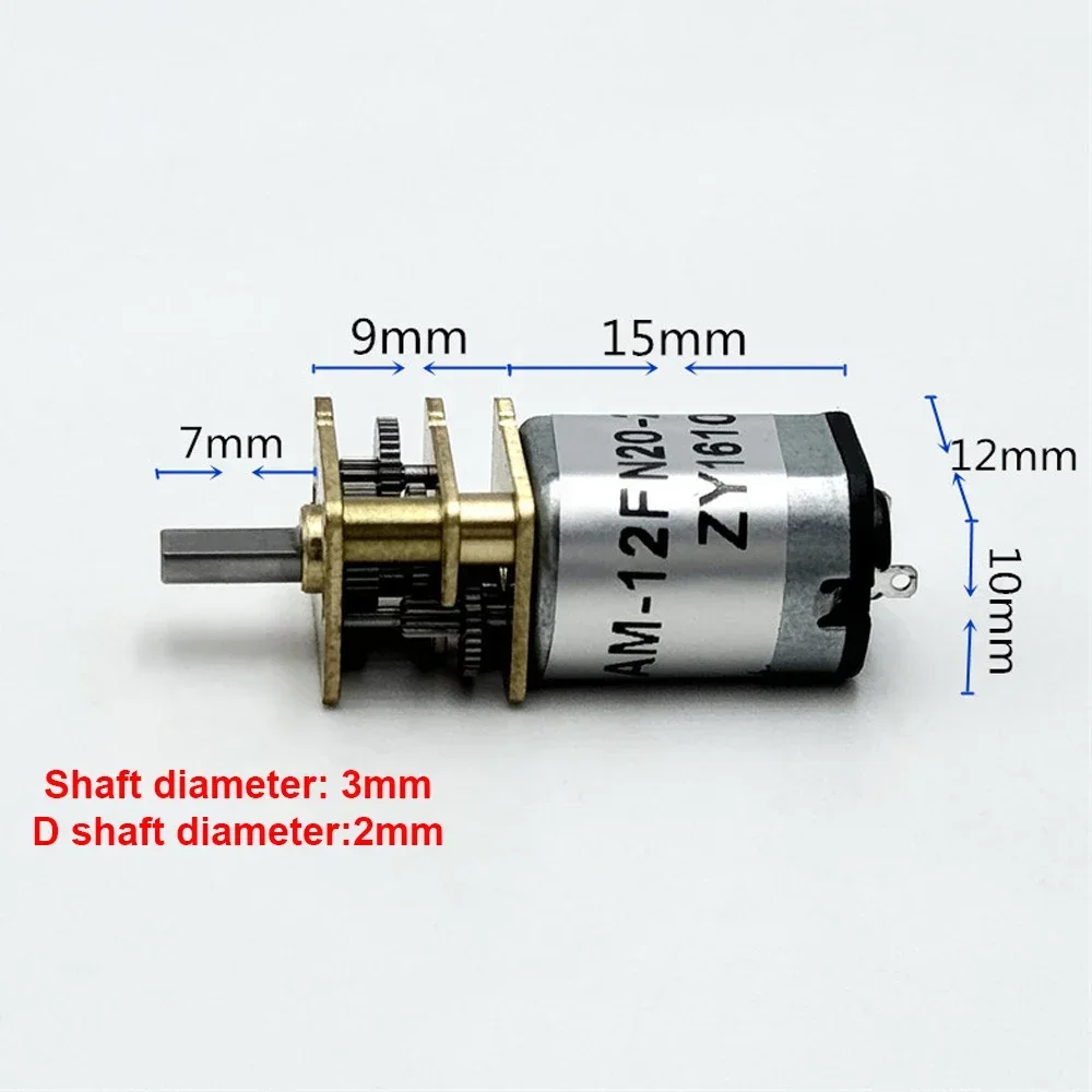 12F-N20 Geared Wheel Gear Motor DC Micro Metal Gear Electric Motors 3-6V 75RPM Slow Speed Reducer Electric Motor Accessory 1:298