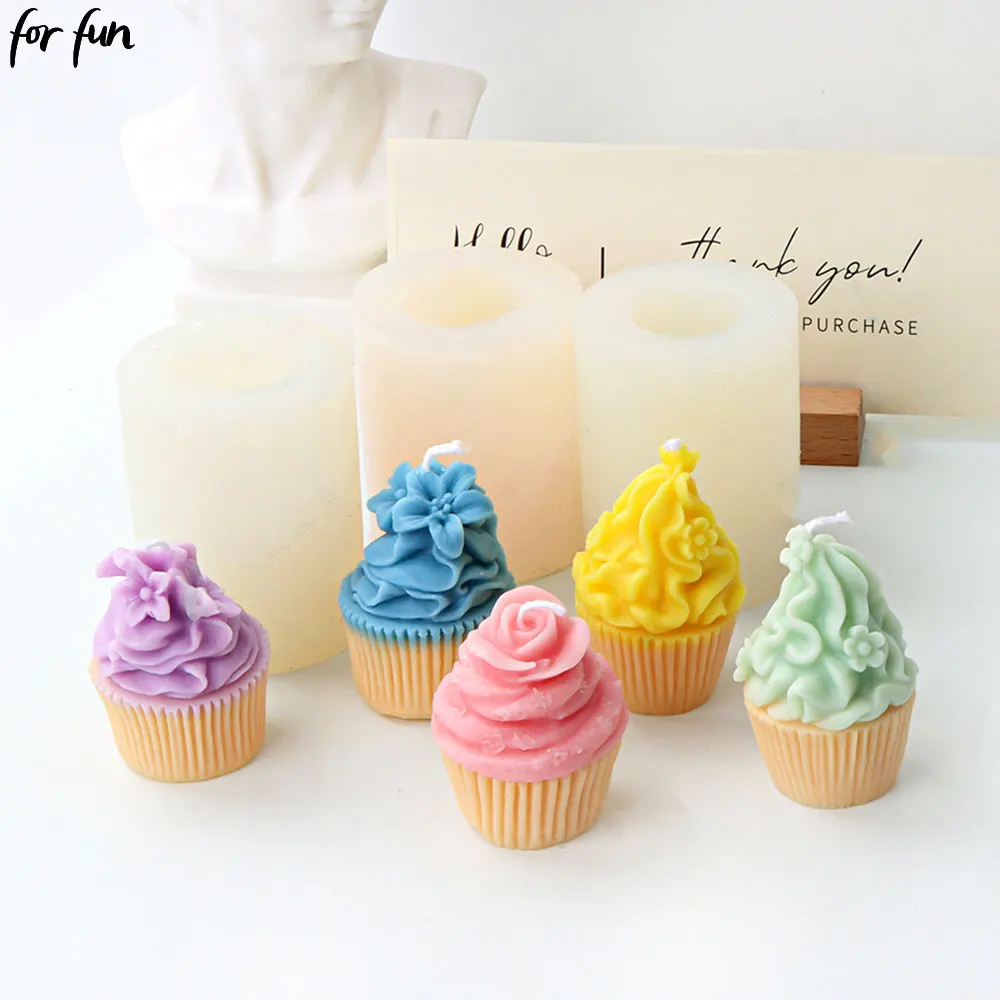 For Fun Ice Cream Mafen Cup Aromatherapy Candle Silicone Mold Handmade 3D Flower Soap Making Mold Form for Decoration Candles