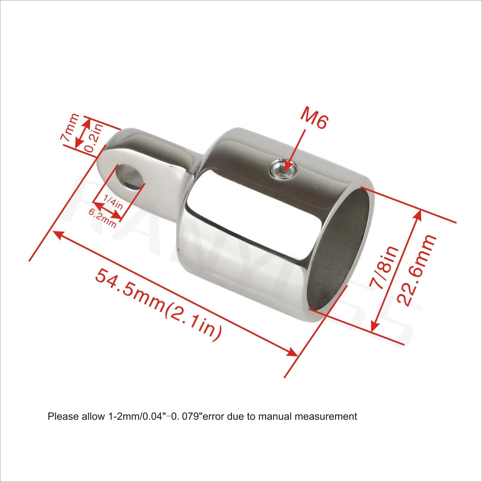 316 Stainless Steel Bimini Top Cap External Eye End Heavy Duty 7/8IN Marine Grade Boat Hardware for 7/8IN Round Tube, 2 Pieces