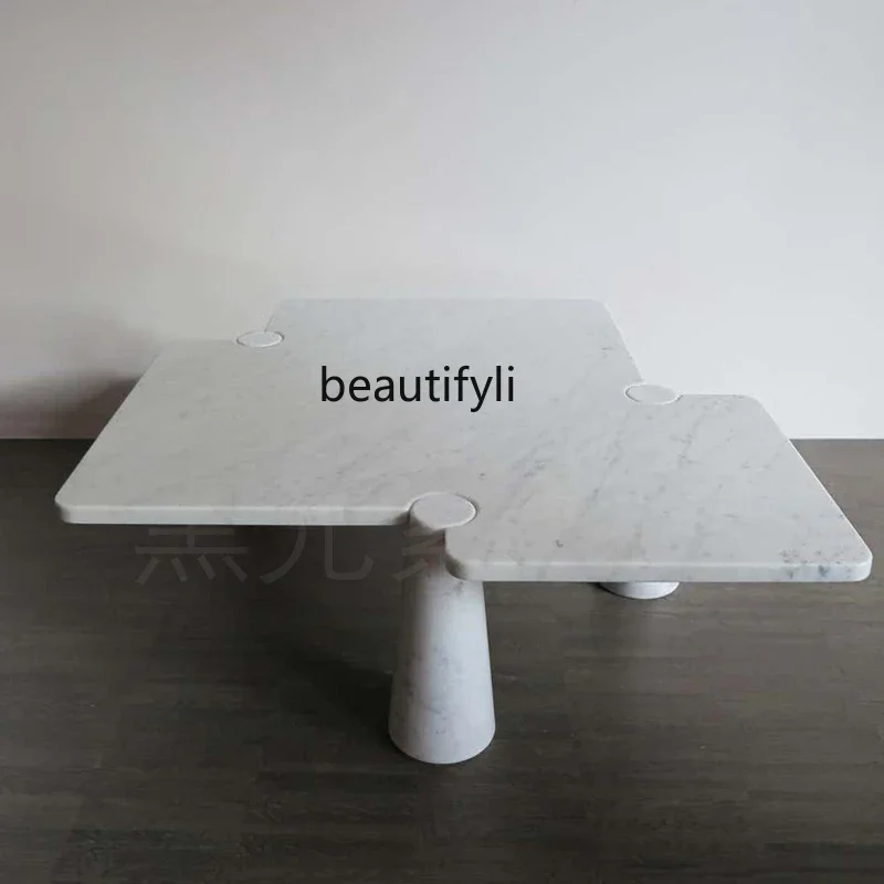 

CC Natural marble coffee table, Nordic, geometric puzzle shape, villa, large apartment, living room coffee table