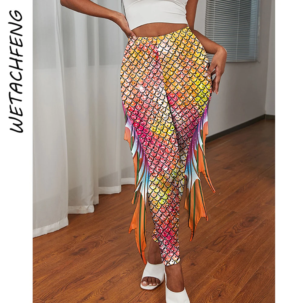 

High Waist Sexy Skinny Bottoms Legging Tight Pants 3D Printed Mermaid Fish Scales Streetwear Dance Cosplay Pencil Pants Clothing