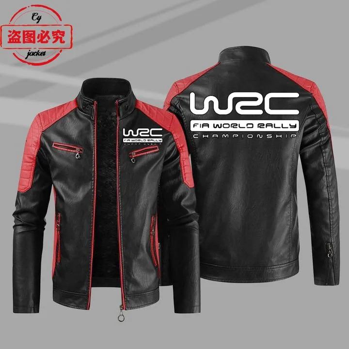 Leather Jacket World Championship WRC Logo Printed Washed Pu Leather Jacket Windproof Spring and Autumn Men's Jacket