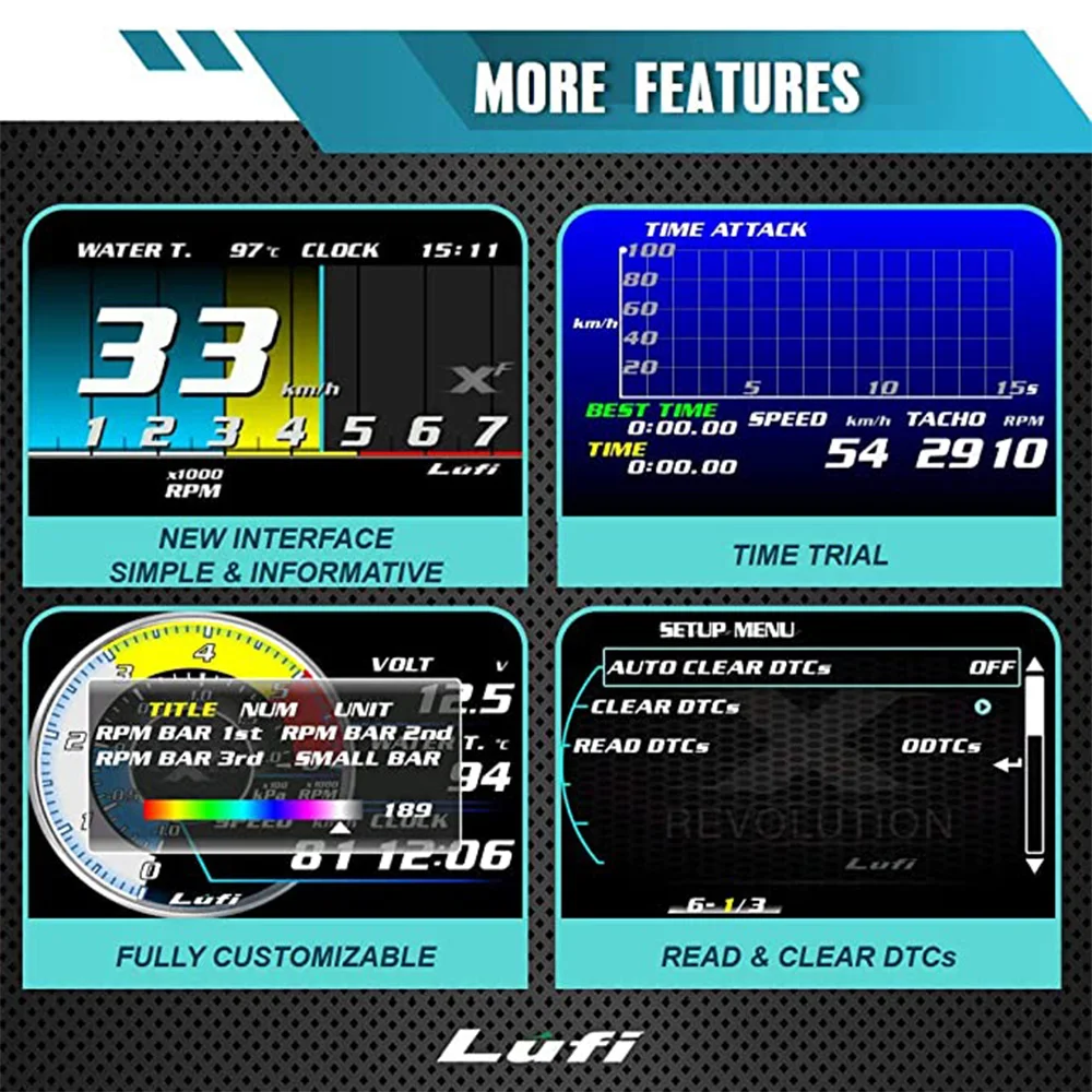 Updated Lufi XF OBD2 HUD Gauge Total Mileage Multi-Function Smart Digital Auto Meter RPM Cool Temp. Turbo Boost Diagnosed Tool