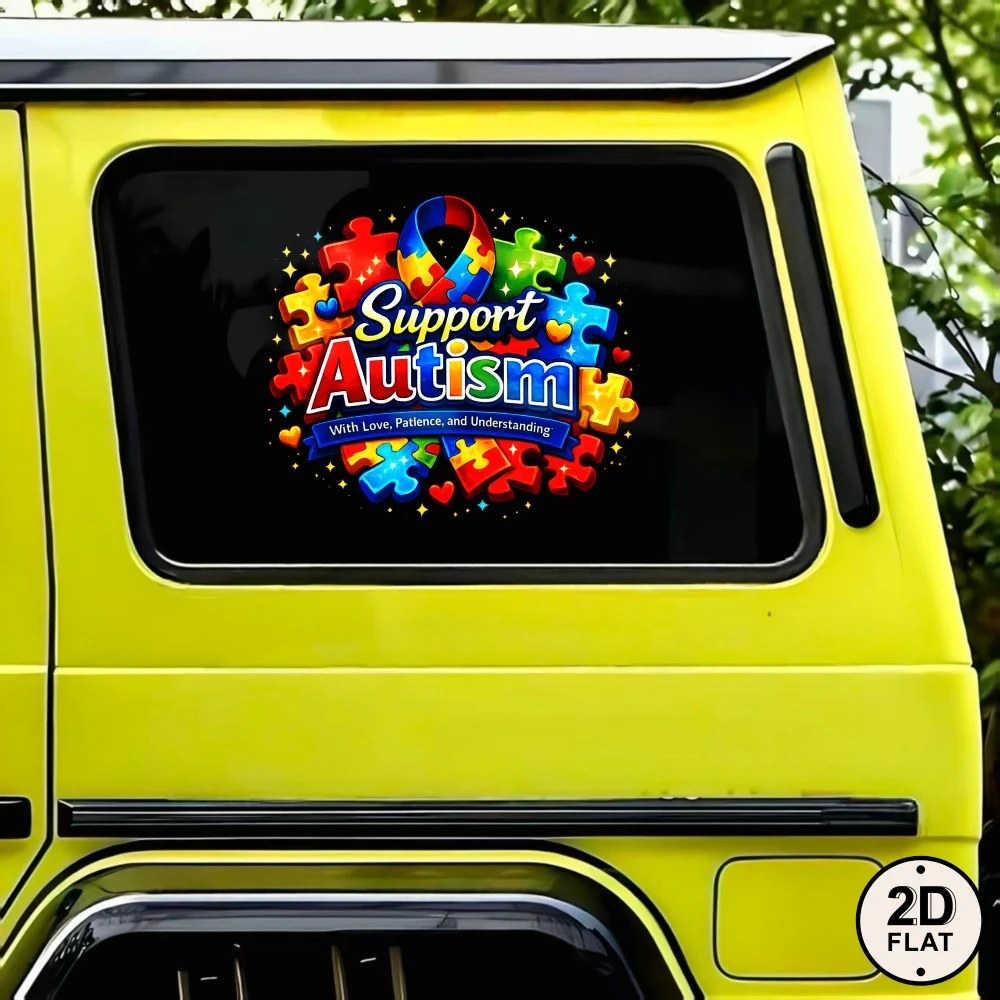 Car Stickers And Decals, Vinyl Decals, Support Autism Puzzle Ribbon Colorful, Automotive Decals, Funny Bumper Stickers(1pc)