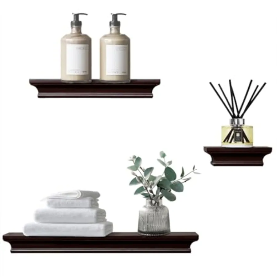 

Modern Storage Floating Shelves, Perfect for Enhancing Decor and Organization in Any Room, Brown, Set of 3