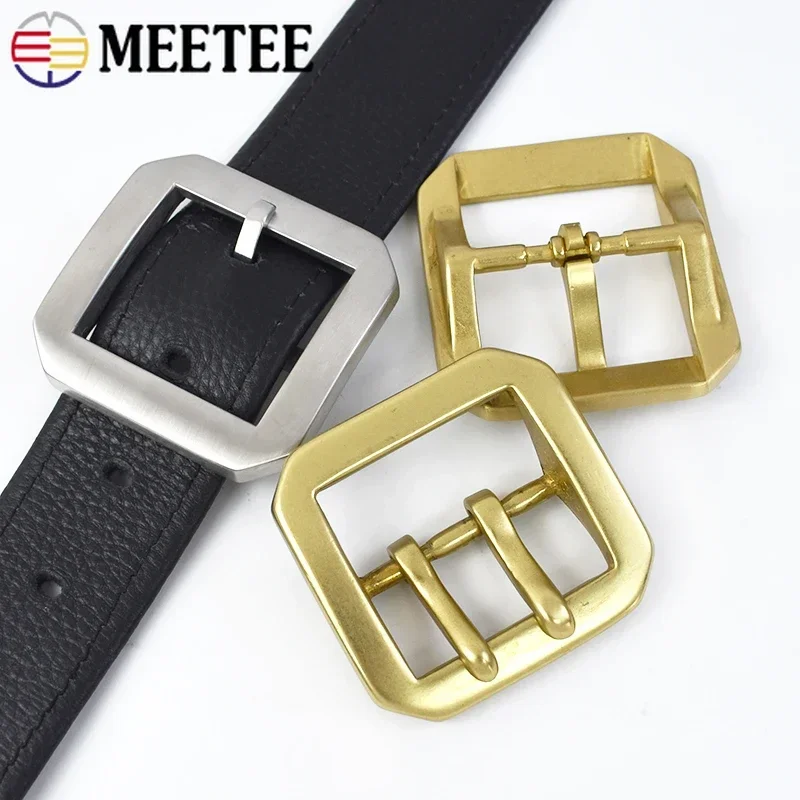 Meetee 1Pc 40mm Stainless Steel Belt Buckle Men Pin Buckles Single/Double Brass Belts Clasp Head DIY Leather Crfts Accessories