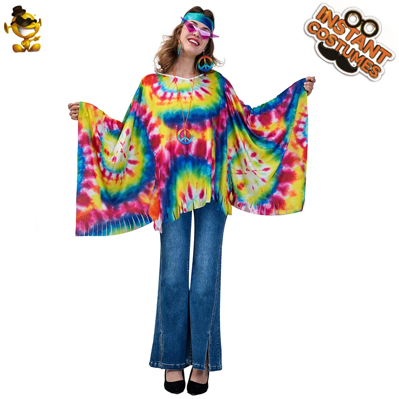 Erwachsene Frauen Hippie Kostüm 60er 70er Jahre Hippie Disco Umhang Halloween Cosplay Party Phantasie Retro-Outfit