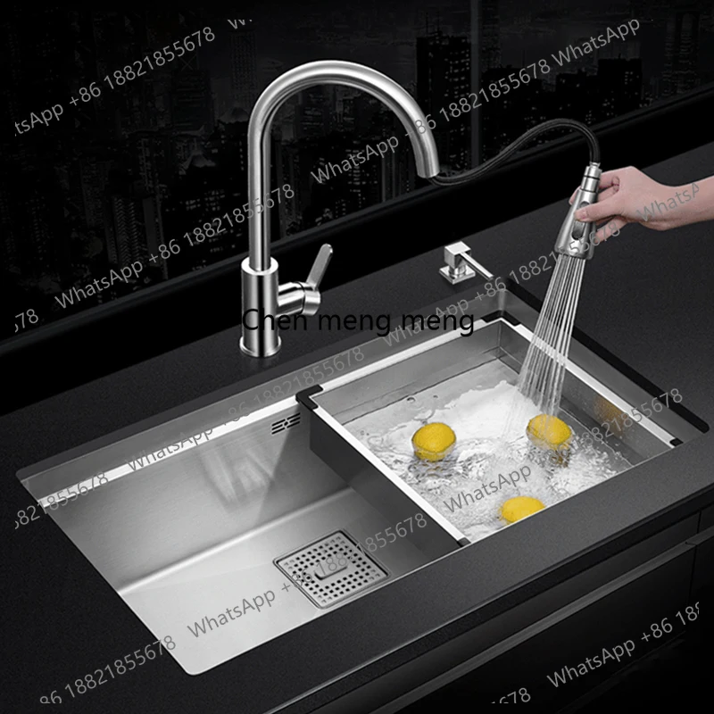 Handmade Brushed SUS 304 Stainless Steel Kitchen Sink 4mm Thickness Undermount Installation Single Large Size Kitchen Sink