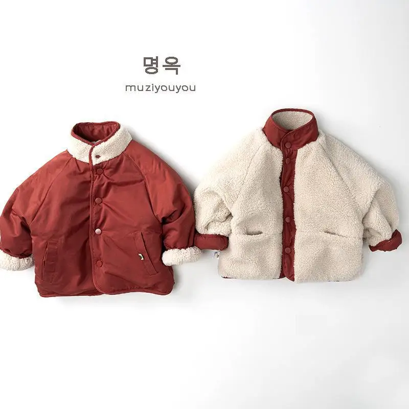 

2025 Winter New Children Cotton Padded Jacket Kids Boys Long Sleeve Warm Coat Girls Plus Velvet Thick Jacket Baby Clothes