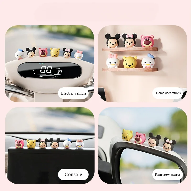 Juego de 6 Adornos para Coche con Diseño de Oso de Fresa y Mickey Mouse - Muñecos Decorativos para la Consola Central del Coche